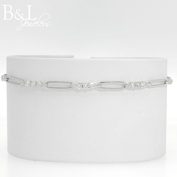 Sterling Silver 1ctw Lab Diamond Alternating Paperclip Link Adjustable Bracelet B & L Jewelers Danville, KY