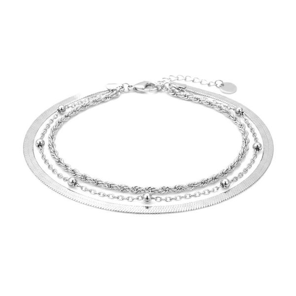 Sterling Silver Platinum Finish Three Bracelet Stack with Omega, Beaded, and Twist Rope Strands B & L Jewelers Danville, KY