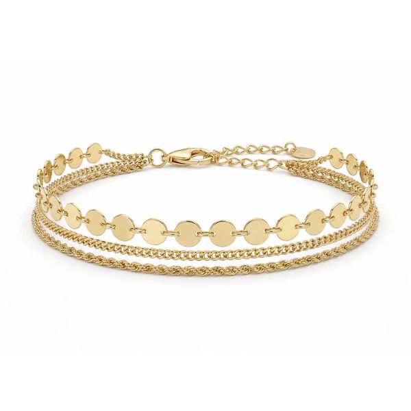 Sterling Silver Gold Vermeil Finish Three Bracelet Stack with Twist Rope, Curb, and Disc Station Strands B & L Jewelers Danville, KY