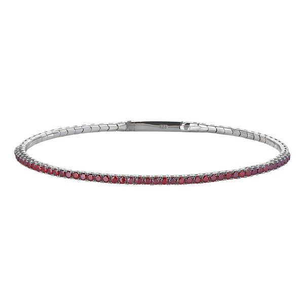 Sterling Silver Platinum Finish Single Row Flexible Bracelet with 1.75mm Simulated Garnet Birthstones B & L Jewelers Danville, KY