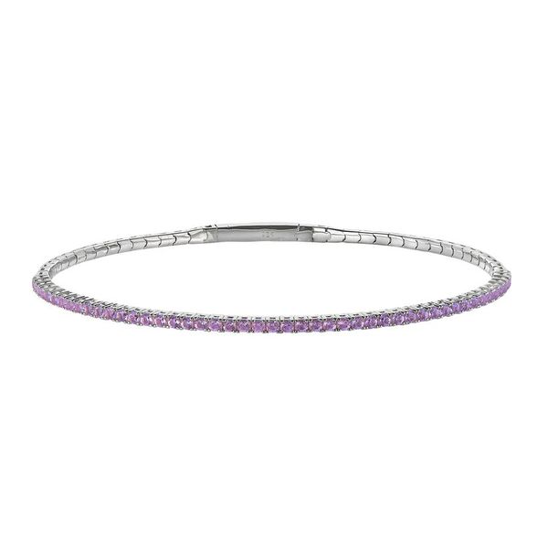 Sterling Silver Platinum Finish Single Row Flexible Bracelet with 1.75mm Simulated Light Amethyst Birthstones B & L Jewelers Danville, KY