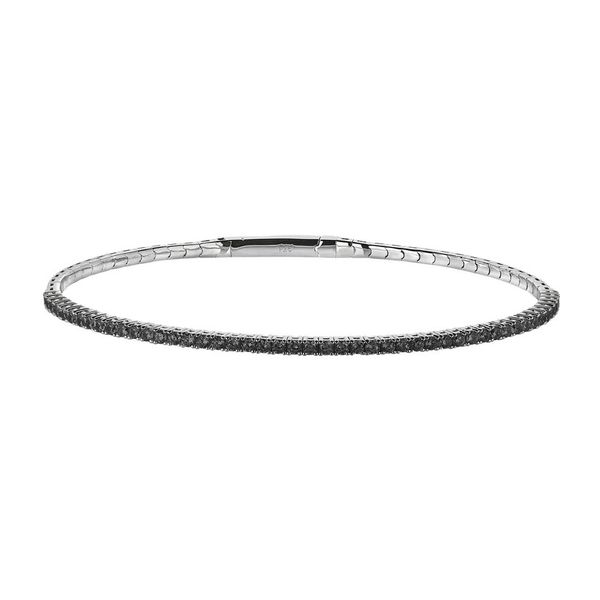 Sterling Silver Platinum Finish Single Row Flexible Bracelet with 1.75mm Simulated Black Diamonds Birthstones B & L Jewelers Danville, KY