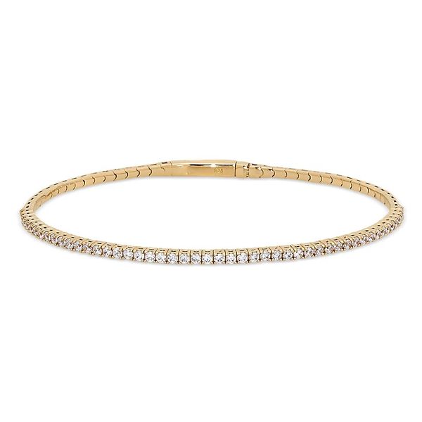 Sterling Silver Gold Vermeil Finish Single Row Flexible Bracelet with 1.75mm Simulated Diamonds B & L Jewelers Danville, KY