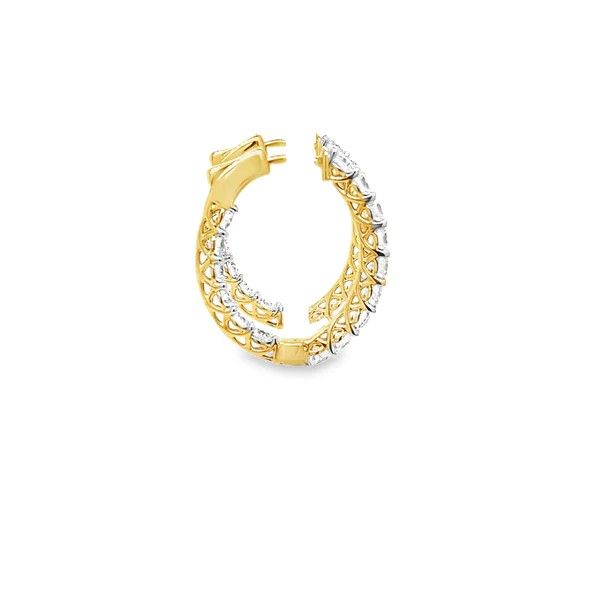 Sterling Silver Yellow Gold Plated 3ctw Round Lab Diamond In and Out Oval Hoop Earrings Image 2 B & L Jewelers Danville, KY