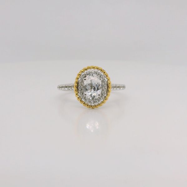Sterling Silver Oval Created White Sapphire Ring & Gold Rope Halo B & L Jewelers Danville, KY