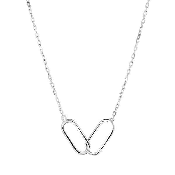 Sterling Silver Platinum Finish Interlocking Link Necklace 16