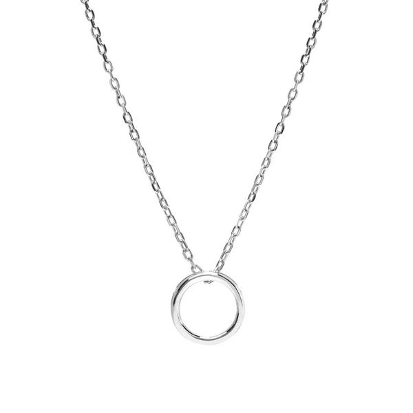 Sterling Silver Rhodium Finish Open Circle Necklace on 16