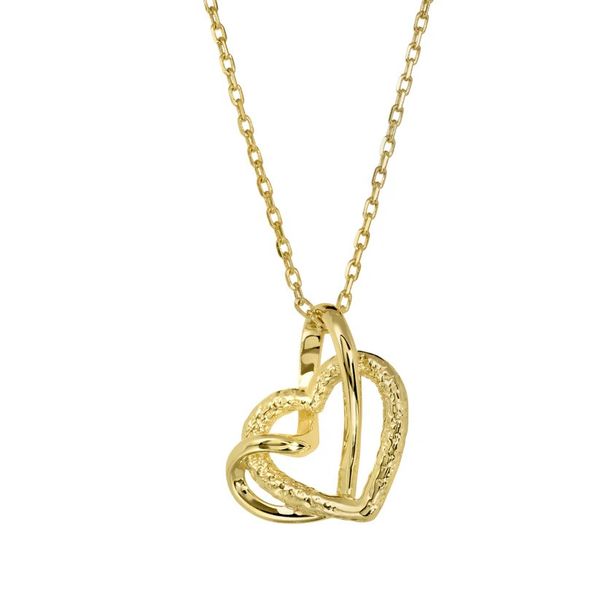 Sterling Silver Gold Vermeil Finish Two Linked Hearts Necklace 16