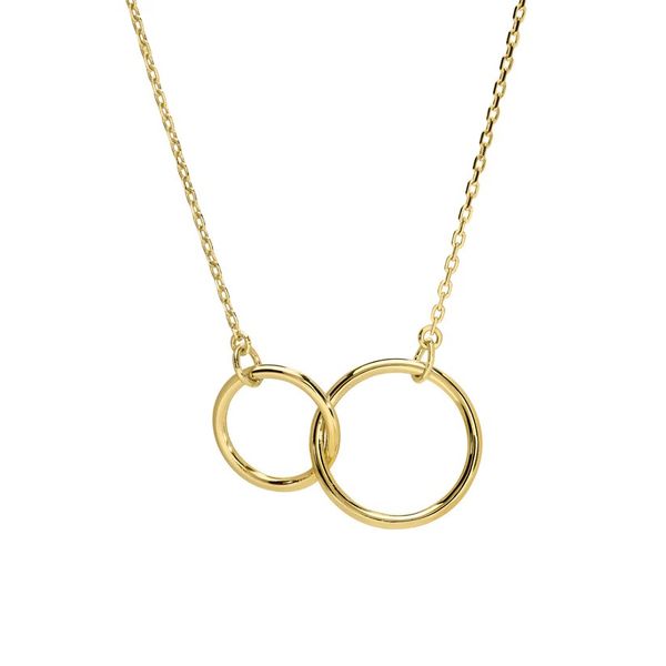Sterling Silver Gold Vermeil Finish Necklace with Two Linked Circles on 16