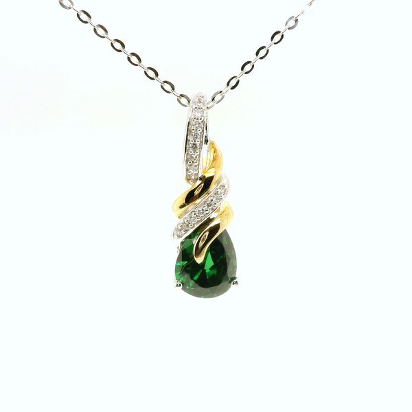 Sterling Silver Gold Plated Accent Twist Created Pear Emerald Necklace B & L Jewelers Danville, KY
