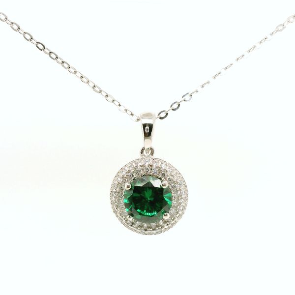 Sterling Silver Created Emerald and Cubic Zirconia Necklace B & L Jewelers Danville, KY