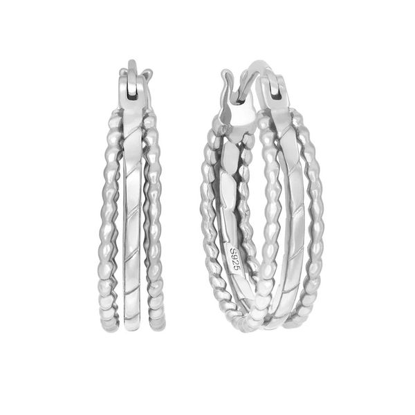 Sterling Silver Platinum Finish Three Strand Textured Hoop Earrings B & L Jewelers Danville, KY