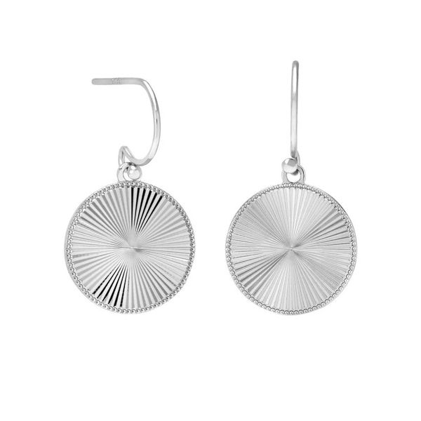 Sterling Silver Rhodium Finish Diamond Cut Round Sunburst Drop Earrings B & L Jewelers Danville, KY