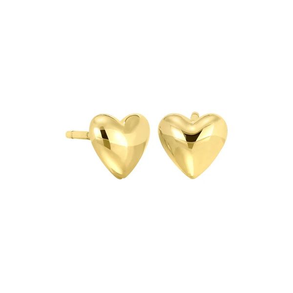 Sterling Silver Gold Vermeil Finish Plain Polished Heart Stud Earrings B & L Jewelers Danville, KY