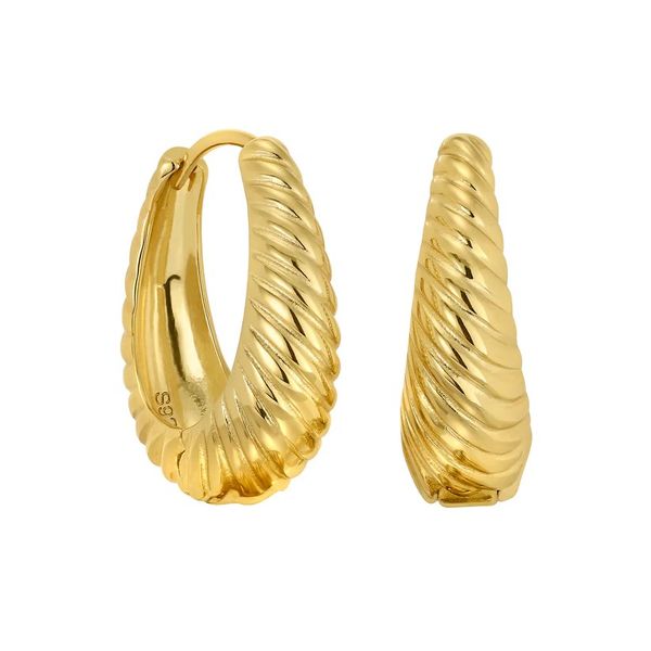 Sterling Silver Gold Vermeil Finish Wide Tapered Hoop Earrings with a Twisted Design B & L Jewelers Danville, KY