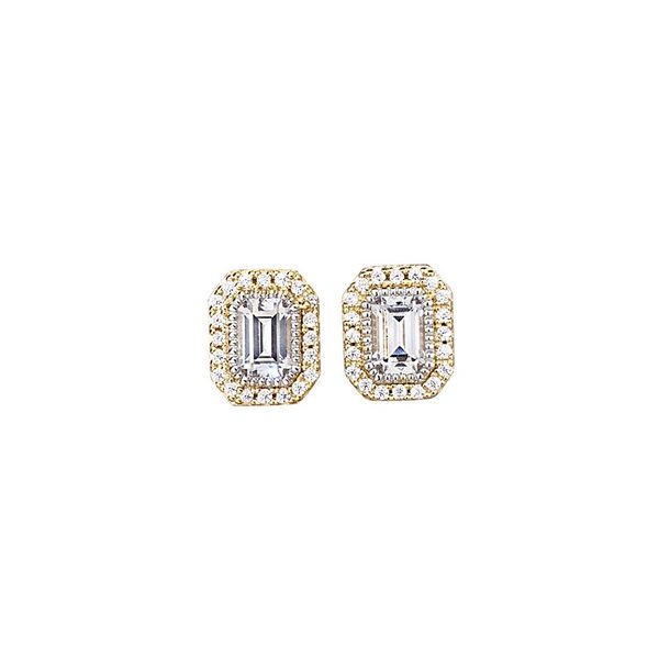 Sterling Silver Platinum and Gold Vermeil Finish Micropave Octagon Earrings with Simulated Diamonds B & L Jewelers Danville, KY