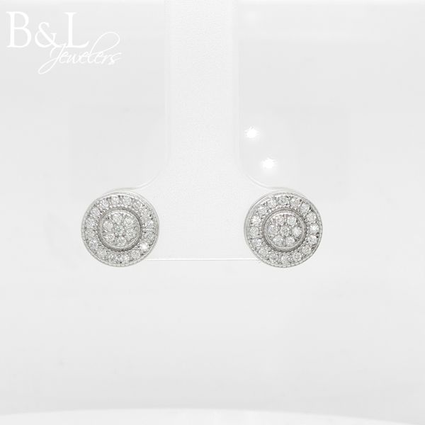 Sterling Silver .50ctw Petite Moissanite Cluster Halo Stud Earrings B & L Jewelers Danville, KY