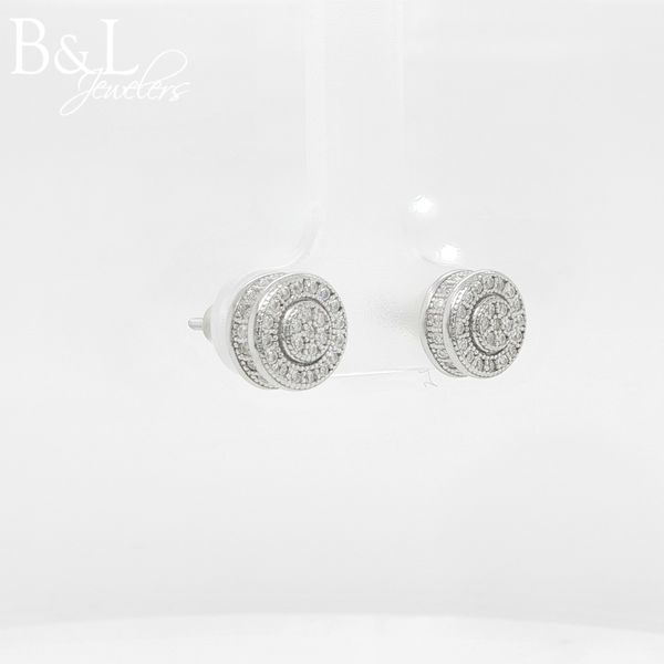 Sterling Silver .50ctw Petite Moissanite Cluster Halo Stud Earrings Image 2 B & L Jewelers Danville, KY