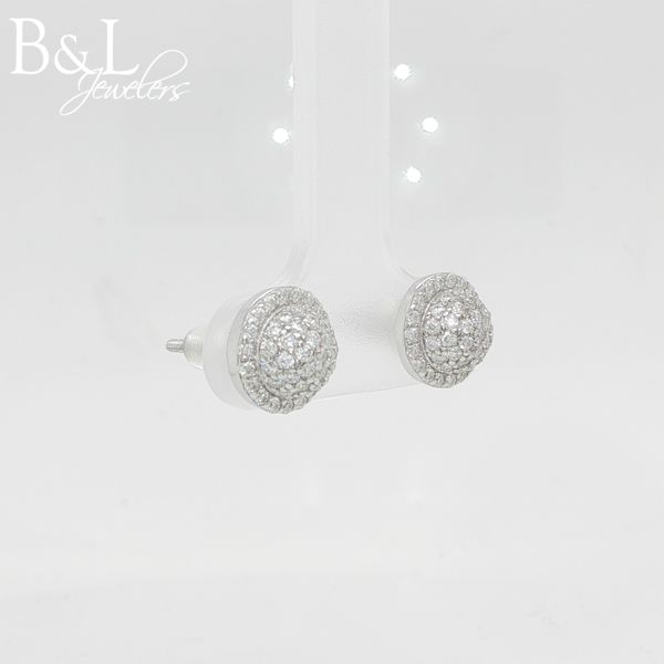 Sterling Silver Pave Moissanite Cluster Dome Earrings .50ctw Image 2 B & L Jewelers Danville, KY