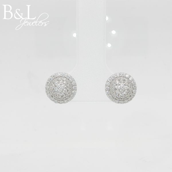 Sterling Silver Pave Moissanite Cluster Dome Earrings .50ctw B & L Jewelers Danville, KY