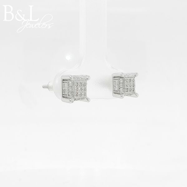 Sterling Silver Princess Moissanite Cluster Pave Earrings .50 CTW Image 2 B & L Jewelers Danville, KY