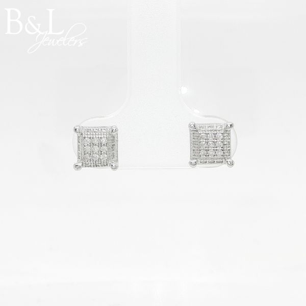 Sterling Silver Princess Moissanite Cluster Pave Earrings .50ctw B & L Jewelers Danville, KY