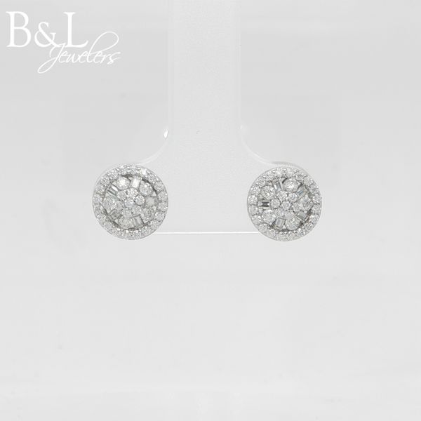 Sterling Silver .50ctw Flower Style Moissanite Halo Earrings B & L Jewelers Danville, KY