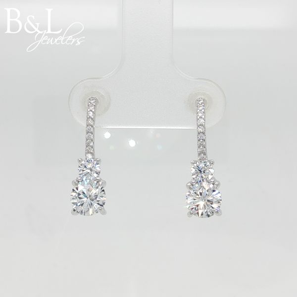 Sterling Silver Double Round CZ Drop Pavé Earrings B & L Jewelers Danville, KY