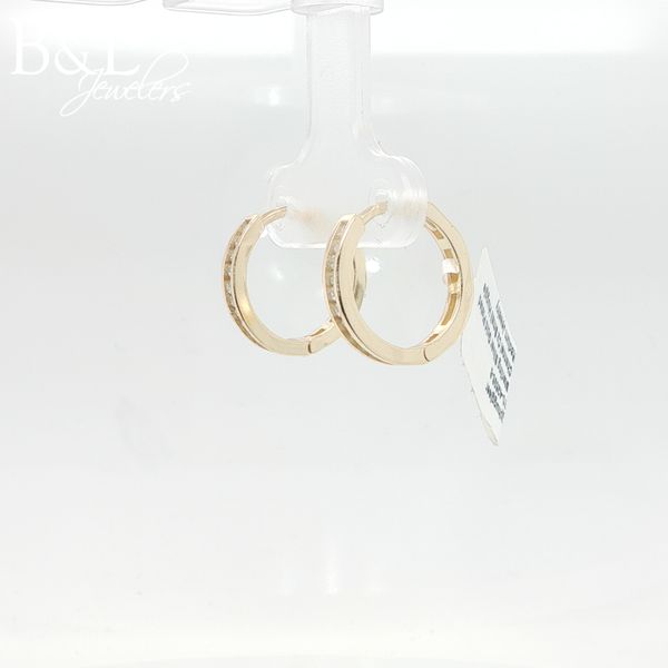 Sterling Silver Gold-Plated Channel CZ Small Huggie Hoop Earrings Image 2 B & L Jewelers Danville, KY