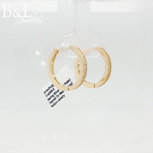 Sterling Silver Gold-Plated Channel CZ Medium Huggie Hoop Earrings Image 2 B & L Jewelers Danville, KY