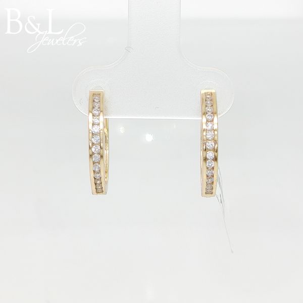 Sterling Silver Gold-Plated Channel CZ Medium Huggie Hoop Earrings B & L Jewelers Danville, KY