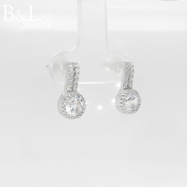 Sterling Silver Double Link CZ Drop Earrings Image 2 B & L Jewelers Danville, KY