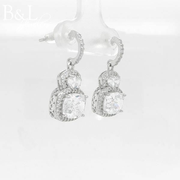 Sterling Silver Cushion and Oval Halo CZ Drop Earrings Image 2 B & L Jewelers Danville, KY