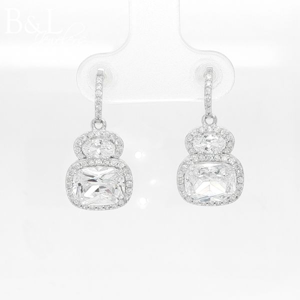 Sterling Silver Cushion and Oval Halo CZ Drop Earrings B & L Jewelers Danville, KY