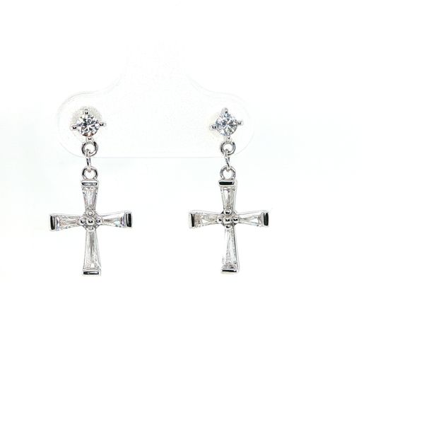 Sterling Silver Baguette CZ Cross Dangle Earrings B & L Jewelers Danville, KY