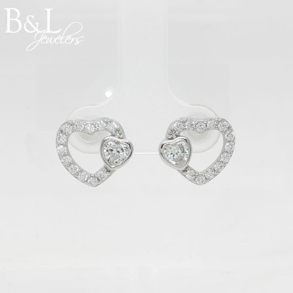 Sterling Silver Double Heart CZ Stud Earrings B & L Jewelers Danville, KY