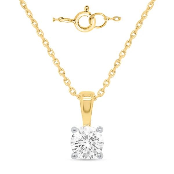 Sterling Silver Yellow Gold Plated .70ctw Round Lab Diamond Solitaire Pendant and Chain B & L Jewelers Danville, KY