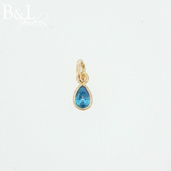 18k Gold Filled December Birthstone Blue Zircon Bezel Pear Drop Charm B & L Jewelers Danville, KY