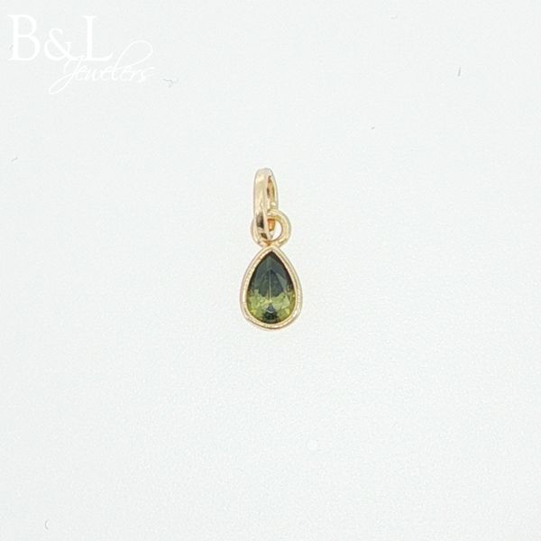 18k Gold Filled August Birthstone Peridot Bezel Pear Drop Charm B & L Jewelers Danville, KY