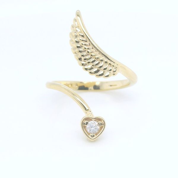 18k Gold Filled Adjustable Open Boho Ring with Heart Cz and Wing B & L Jewelers Danville, KY