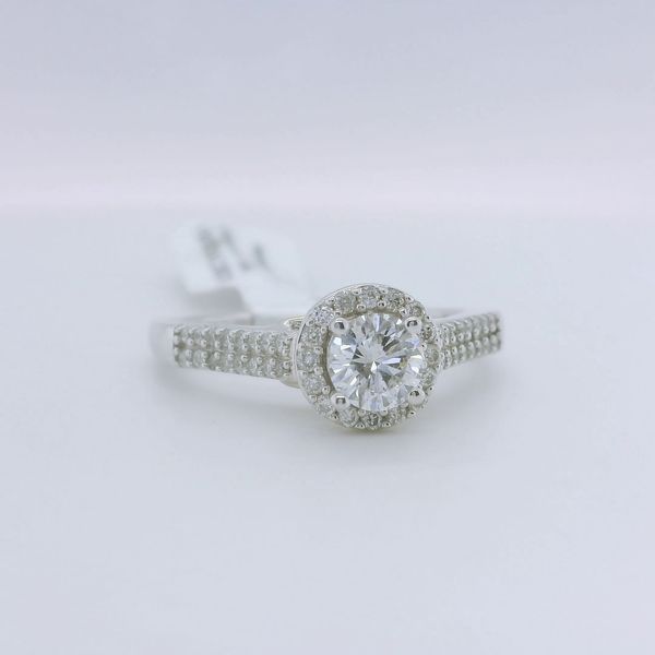 14K White and Yellow Gold Round Halo Diamond Engagement Ring 0.75CTW Image 2 Bradley's Jewelers Jacksonville, NC