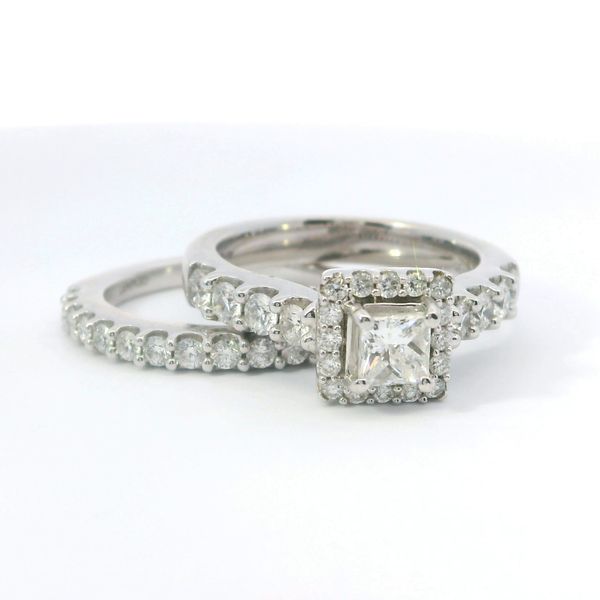 White 14K Princess Cut Halo Diamond Bridal Set 0.46Ct Center 1.21Tw Accents Bradley's Jewelers Jacksonville, NC