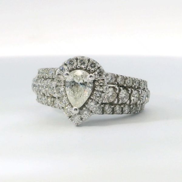 White 14K Gold 3 Row Pear Halo Diamond Bridal Ring 2.00Ctw Round Diamonds Bradley's Jewelers Jacksonville, NC