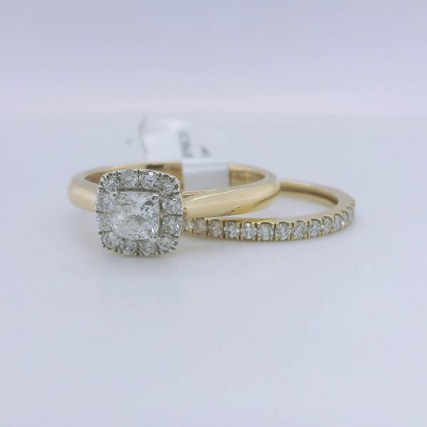 14K Yellow Gold .75CTW Diamond Cushion Bridal Set Image 3 Bradley's Jewelers Jacksonville, NC