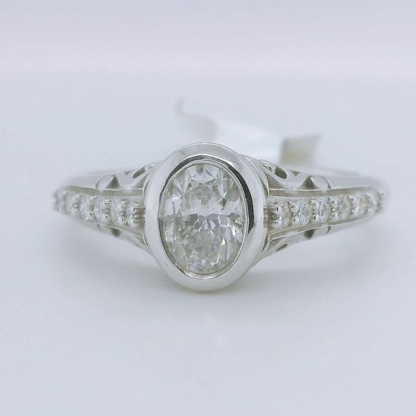14K White Gold Bezel Set Oval Diamond Engagement Ring .68CTW Bradley's Jewelers Jacksonville, NC
