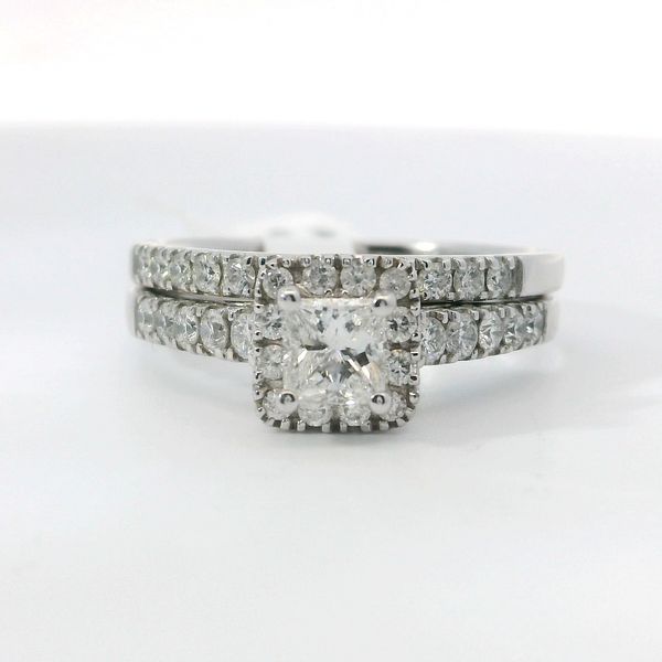 White 14K Gold 1.10 CTW Princess-Cut Diamond Halo Wedding Set Bradley's Jewelers Jacksonville, NC