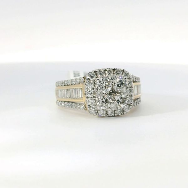 Yellow 14K Gold Multi Shape Square Halo Diamond Bridal Ring 1.75Ctw Baguette & Round Diamonds Image 2 Bradley's Jewelers Jacksonville, NC