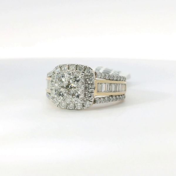 Yellow 14K Gold Multi Shape Square Halo Diamond Bridal Ring 1.75Ctw Baguette & Round Diamonds Image 3 Bradley's Jewelers Jacksonville, NC