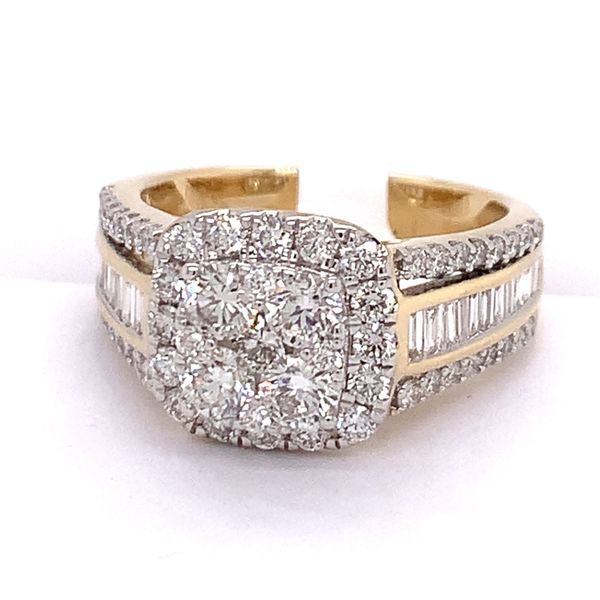 Yellow 14K Gold Multi Shape Square Halo Diamond Bridal Ring 1.75Ctw Baguette & Round Diamonds Bradley's Jewelers Jacksonville, NC