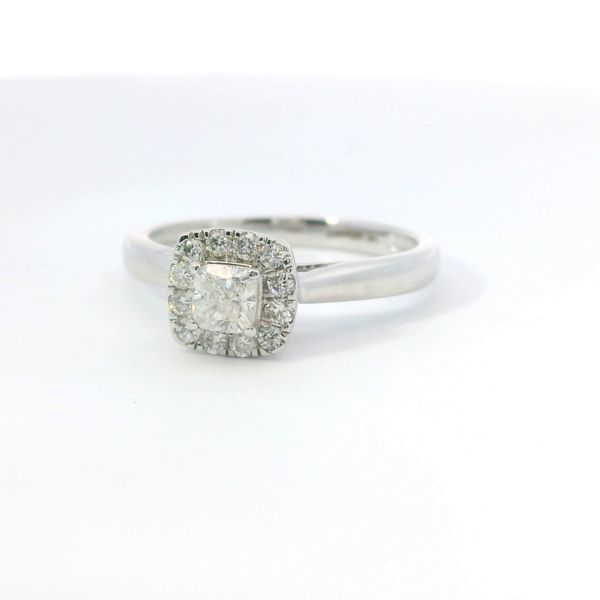 14K White Gold Cushion Halo Diamond Engagement Ring .50CTW Image 3 Bradley's Jewelers Jacksonville, NC